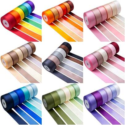 6 cuộn ruy băng satin trang trí tiệc tùng, màu sắc rực rỡ, rộng 25mm/10 yard, tạo phong cách mới mẻ + Vải satin bóng, mật độ cao, thích hợp cho trang trí không gian tươi mới + Cắm hoa + Thủ công mỹ nghệ + Trang trí bao bì quà tặng