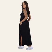 Women's Long Dress Set With Side Slit And Pockets - Black + Brown - View 4