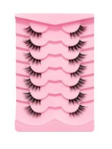 Rikuaild 7/14 Pairs Half Lashes Cat Eye Lashes Fluffy Soft Natural Tail Elongated Eyelashes Suitable For Holiday Party Wedding Travel Vocation Beach Seaside Makeup Lashes,Eyelashes,Strip Lashes,Fake Eyelashes - Black - View 6