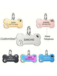 Etiqueta de identificación de mascota personalizada con brillo, colgante con forma de hueso con nombre de mascota grabado personalizado, accesorio para collar de gato/perro, regalo perfecto para prevenir la pérdida de mascotas, se puede colgar en el collar, de moda, vintage, minimalista, lindo, colorido, único, decoración navideña personalizada, etiqueta de identificación/nombre de perro personalizada, coleccionable - Multicolor - Ver 13