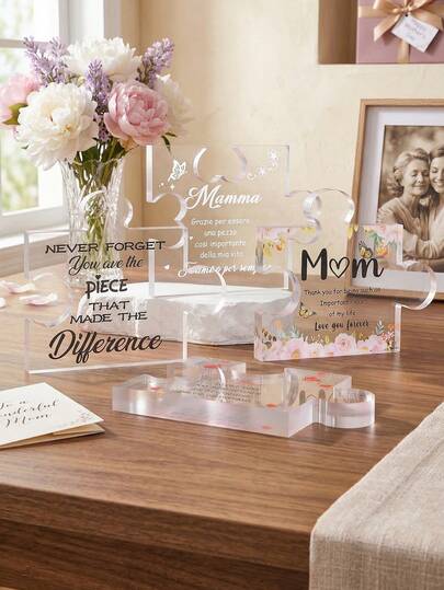 1件透明亚克力拼图造型家居装饰品，现代温馨桌面摆件，母亲节氛围装饰工艺品，送给妈妈的礼物，适合母亲节礼物和节日家居装饰