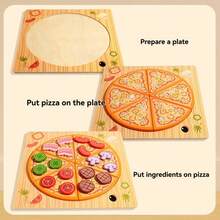 木制披萨拼图玩具，形状匹配厨房游戏，适合3-9岁儿童的益智玩具 - 彩色 - 查看 6