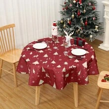 Rectangular Waterproof Christmas Tablecloth - Deer And Tree Design - Durable Polyester - Perfect For Parties, Home And Outdoors - Festive Table Decoration - 60x120/60x102 Inches - Gold 60" - View 3