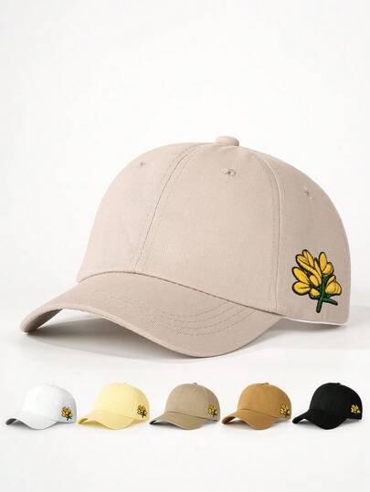 1pc Embroidered Floral Baseball Cap, Adjustable Outdoor Sun Hat Suitable For St. Patrick's Day, Spring/Autumn Travel, Beach, Y2K Style For Young Men