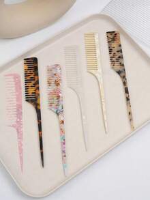 简约大理石纹理醋酸纤维素长柄尖尾梳，高端豹纹发梳，防静电，温和护发，易于梳理头发，美发造型工具 - 彩色 - 查看 8