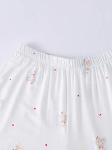 Annil 女童弹力可爱时尚宽松睡衣套装，春季新品 - 白紅花 - 查看 3