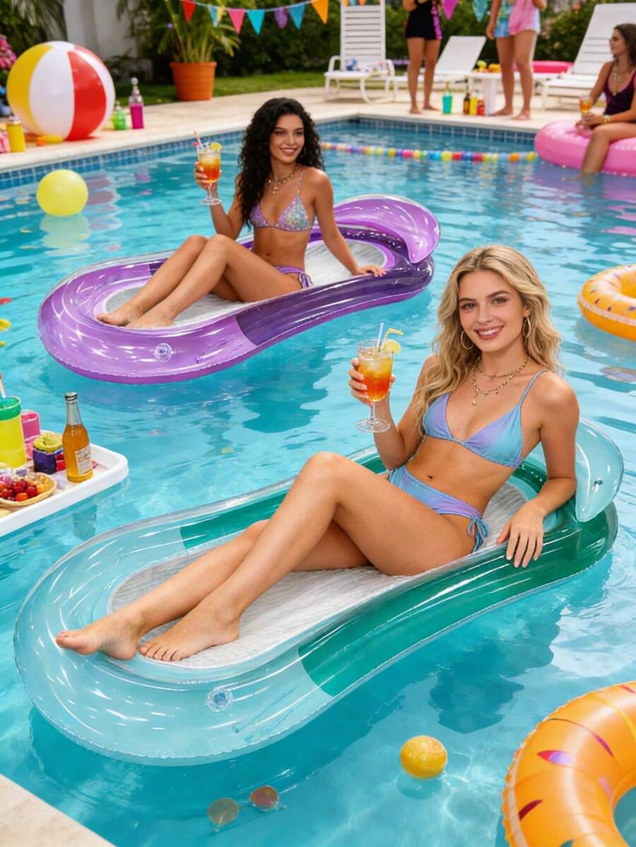 Inflatable Mesh Lounge Chair With Headrest, Durable Purple Transparent Adult Pool Float, Suitable For Relaxation In Pool And Beach, Inflatable Floating Bed And Raft - - - View 1