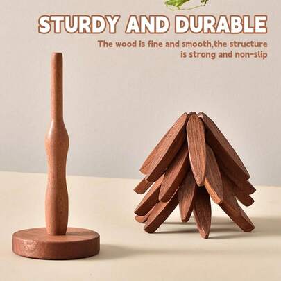 Natural Tree Trivet Set - 4 Wooden Trivets & 1 Stand - Heat Resistant Foldable Design - Durable & High - Tree Shape Trivets Hot Dishes - Multi-Functional Use - Special Texture - Interesting
