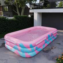Piscine ronde pliable et gonflable portable - Tailles multiples pour usage familial, convient pour le jardin, les vacances et les fêtes, sans électricité requise, peut accueillir 1 à 3 personnes, design de couleurs vives - B - Voir 4