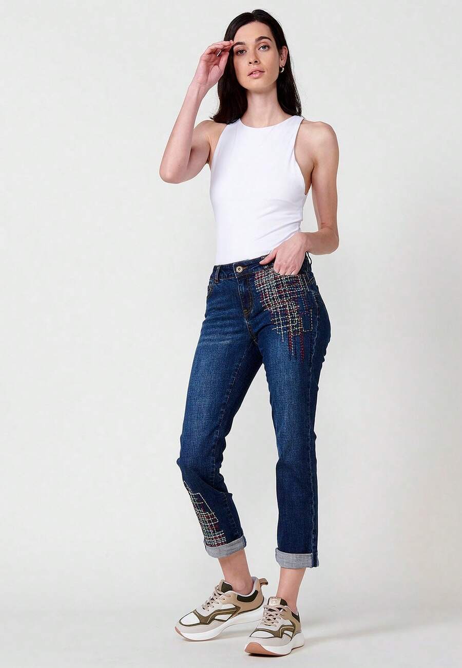 Koroshi Women's Slim Push Up Jeans, Dark Blue, 98% Cotton, 2% Elastane, Sizes 34/36/38. If You're Looking For Pants That Combine Style, Comfort, And A Modern Design, These Stretch Jeans For Women Are The Perfect Choice. - Navy Blue - View 1