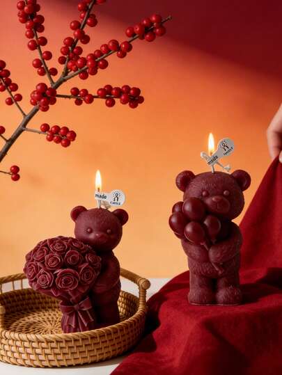 Valentine's Day Limited Edition Teddy Bear Scented Candle - Rose Bouquet Balloon Shaped - 3D Embossed Design - Romantic Home Decor - Gift For Girlfriend, Best Friend - Soy Wax, Smokeless