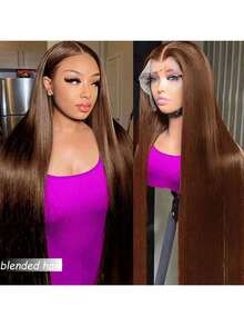 180% Density 8-36Inch 13x4 Lace Front Wigs Human Blended Hair Straight Wigs For Women 12A Pre Plucked HD Lace Frontal Wig With Baby Hair Brown - Brown - View 5