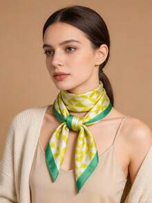 1pc 65*65cm Square Scarf, Women's Satin Silk Imitation Geometric Circle Print, Versatile Neckerchief Headband Shawl - Multicolor - View 4