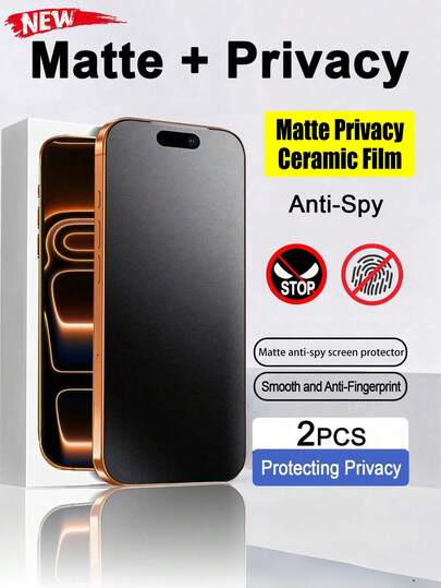 ZYONS 2pcs Privacy Anti-Peeping Matte Tempered Glass Screen Protector, Frosted Anti-Spy, TPU Soft Film, Not Tempered Glass, Full Screen Coverage, Delicate Touch, Anti-Fingerprint, Smooth No Dark Spots, Easy Installation, Anti-Peeping Anti-Drop Anti-Glare, Suitable For IPhone 17 Pro Max/17 Pro/17 Air/17/16E/16 Pro Max/16 Pro/16 Plus/16/15 Pro Max/14 Pro Max/13 Mini/12/11/XS MAX/XR/8+/7 Plus Series