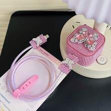 5个粉色水钻蝴蝶造型充电线保护套，兼容40W苹果充电器和 17 Pro Max/17/17 Pro - 粉色 - 查看 2