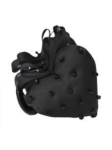 手工缝制黑色水晶草莓高马尾夹，优雅发髻造型器 - 黑色 - 查看 5