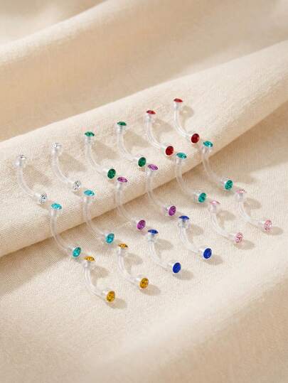 16g Clear Piercing Retainers For Surgery Work - Multicolour CZ Bioflex Plastic Clear Eyebrow Piercing Curved - Invisible Cartilage Earrings For Rook Helix Daith Tragus Conch Vertical Labret Snake Bite 8/10/12mm