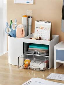 1 Stück Schreibwaren Aufbewahrungsbox, Bürobedarf Box, Schreibtisch Organizer Box mit Schublade, Stifthalter, geeignet für Visitenkarten, Stifte, Bleistifte, Haraccessoires, Schreibwaren Regal Aufbewahrungsbox (Weiß, Pink, Blau) - Verschiedenfarbig - Übersicht 3