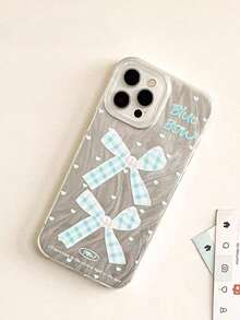 蝴蝶结蓝色蝴蝶结优雅羽毛雪纺手机壳，兼容苹果11/12/13/14/15/16/17系列 - 彩色 - 查看 3