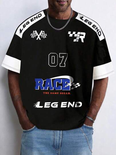 男士街头运动休闲赛车短袖T恤，夏季