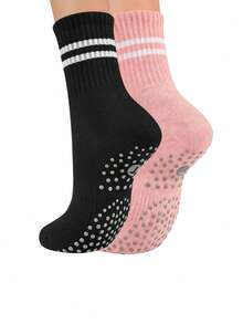 3 Pairs European And American Style Striped Yoga Socks! Simple Color Scheme, High-End And Visually Appealing, Full Bottom Anti-Slip Particles For Safety. High Elasticity, Skin-Friendly And Non-Stuffy, Suitable For Yoga Studio Training, Home Stretching And Other Scenarios. Designed Specifically For Fitness Women, Comfortable And Stylish For Sports And Daily Wear - Multicolor - View 10