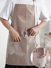 Celemek Dapur Bergaris yang Mudah Dibersihkan, Celemek Pelindung Tahan Minyak untuk Rumah, Tahan Air, Celemek Memasak Tahan Noda untuk Wanita, Pria, Koki, BBQ, Kerajinan Tangan, Penggunaan di Luar Ruangan, dengan Kantong Lembut yang Menyerap - celemek - View 12