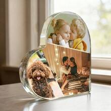 Personalised Heart Photo CollagePrint Acrylic Block Plaque, Custom Picture Ornament, Photo Block Gift, Photo Frame, Wedding Gift, Family - Multicolor - View 2