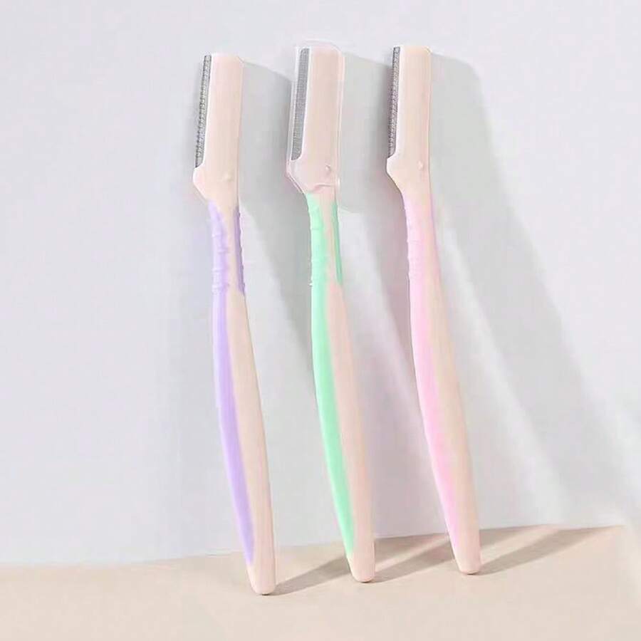 2-Tone Handle Eyebrow Trimmer, Straight Handle Protective Net For Beginners, 1/3/10pcs Set - Mint Green - View 1