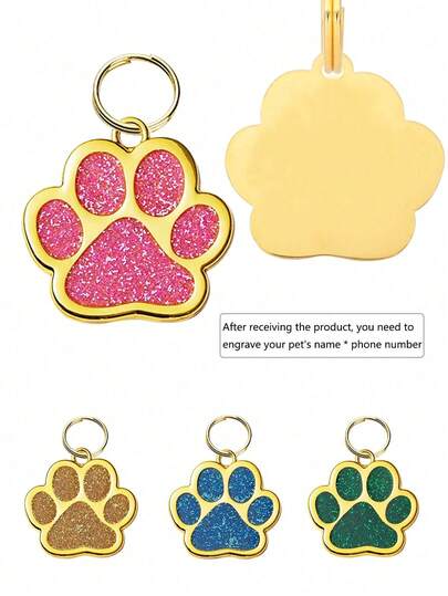 1 Piece Zinc Alloy Pet Tag, Puppy Breeding, Footprint Shape ID Tag, Pet Supplies Dog Tag Pet Collar Tag Dog And Cat Name Tag, Colorful Shiny Design, Loss Proof Name Tag (Gold, Pink, Blue, Green), Need To Engrave Your Own Pet Information, Can Also Be Used As A Collar Decoration. Made Of High Quality Alloy Material, And Durable, Can Be Used For A Long Time.
