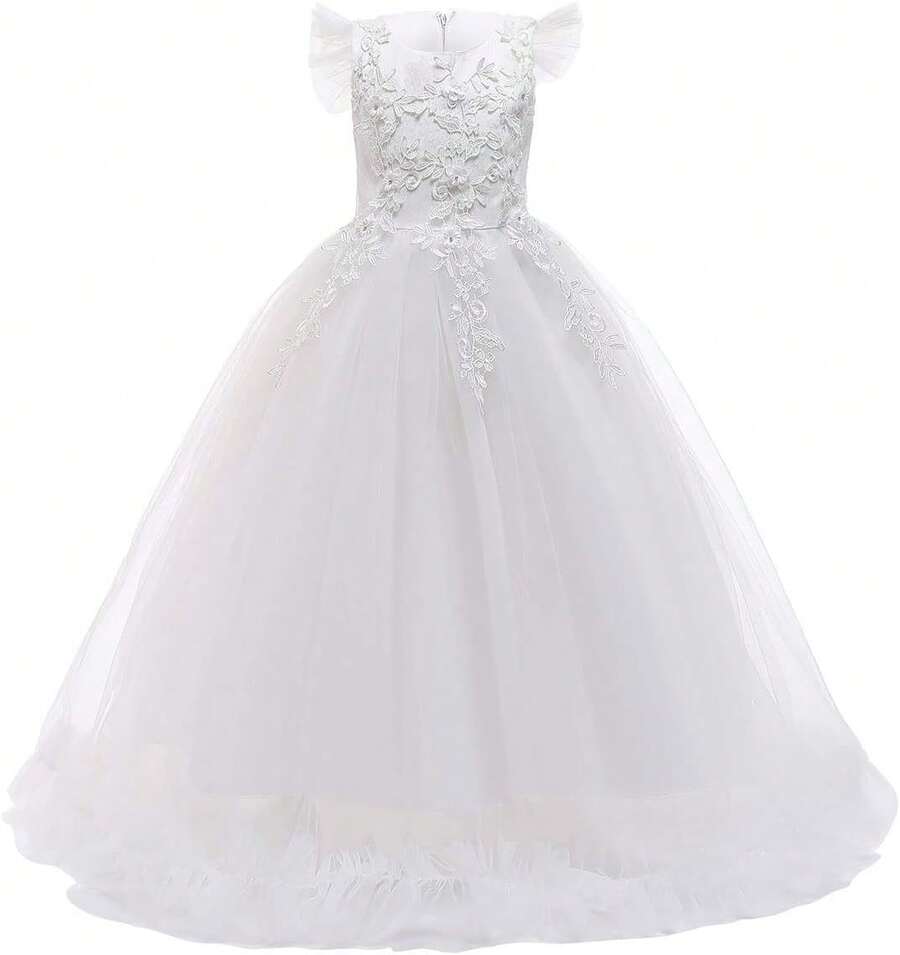Vintage Lace Party Dress For Girls - Boho Style Maxi Gown For Pageant, Wedding & Celebration - 白色 - 查看 1