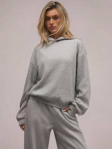 Solid Color Two-Piece Hoodie Set Oversized Casual Oversized Hoodie & Pants Loungewear Set For Casual Home & Errands,Relaxed Fit Matching Hoodie Set Versatile For Weekend Hangouts & Coffee Runs,Solid Color Hoodie Two-Piece Set Effortless Style For School & Brunch,Minimalist Matching Loungewear Set Must-Have For Daily Casual & Lazy Days,Oversized Hoodie Set Easy To Style For Fall & Winter Outings,Oversized Hoodie Set,Matching Loungewear Set,Hoodie & Pants Set,Two-Piece Hoodie Set,Relaxed Fit Loungewear,Casual Matching Set,Cozy Loungewear Set - Xám - Xem 1