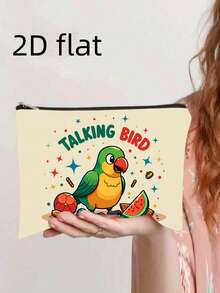 1个鹦鹉图案时尚拉链钱包，可作零食袋、化妆品收纳包、双面印花化妆包、学生文具袋、节日礼物 - 1个活泼有趣的鹦鹉西瓜蛋糕化妆包 - 轻便可折叠拉链设计，适合女士和朋友 - 彩色 - 查看 4