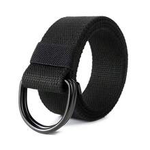 1pc Men's Canvas Belt, Minimalist Double-Ring Design, Black Neutral D-Buckle Suitable For Waist, Semi-Circle Ring Fits Pants - Multicolor - View 2