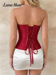 Luna Muse 女士春夏新款时尚拉链胸衣上衣,黑色束身胸衣,秋季黑色复古鱼骨束身性感露脐短吊带背心,优雅修身高端,适合日常、派对、度假、休闲、约会、街头、演出、户外、返校、朋克风、感恩节、音乐节、情人节、新年派对等场合。 - 酒紅色 - 查看 5