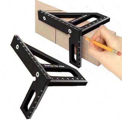 Regla triangular de medición para carpintería, escuadra protractor para carpintería, regla de medición de ángulo múltiple 3D de aleación de aluminio, herramienta de medición para carpintería, herramienta de marcado de 45/90 grados para carpintería, con pasador de posicionamiento y escala métrica, herramienta de trazado de alta precisión para ingenieros y carpinteros