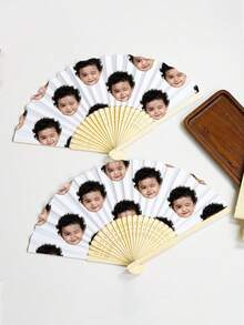 客製化照片與姓名 LOGO 婚禮扇，經典 DIY 扇，裝飾性高品質客製化，送給她、女朋友、爸爸、家人、媽媽、朋友、寵物的獨特禮物 - 彩色 - 查看 10
