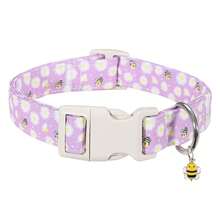 Adjustable Breathable Polyester Dog Collar, Purple Base With Yellow Bee & Daisy Print, Rust-Proof Metal Ring, Suitable For All Dogs - Mixed color - View 9