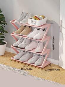 1pc Four-Layer Z-Shaped Shoe Rack, Durable Plastic Independent Storage Box, Arc-Shaped Design, Easy-To-Assemble Floor-Standing Shoe Rack, Suitable For Living Room, Space-Saving - Multicolor - View 7