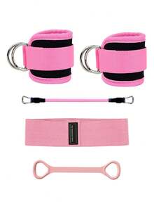 5pcs Advanced Leg Kick Resistance Bands Set, Ankle Strap Glute, Back, Strength Training, Plyometric, Taekwondo Training Bands With Ankle Strap, Resistance Loops - Pink and Black Glossy Set, Gradient Pink Pound Resistance Ring - View 3