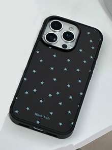 1个雪星磨砂黑星ins风黑色边框磨砂手机壳，适用于 17 Pro Max 16 15 Pro Max 14 13 12 11 Plus - 黑底藍星星 - 查看 6