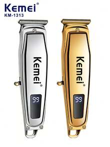 Kemei 1个KM-1313男士无线电动理发器，可修剪胡须/头发，精准可调，可充电 - 金色 - 查看 3