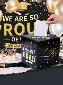1 Set Graduation Paper Card Gift Box, Congratulations Graduation Party Card Storage Box, 2026 Graduate Message Card Box, Voting Box, Suggestion Card Box, Graduation Voting Game Supplies, Graduation Party Decorations, Graduation Party Supplies, Graduation Gift, Black Gold, Blue Gold, And Red Gold - Graduation Season - View 6
