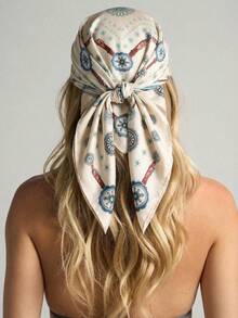 1pc Women's Fashion Western Pattern Bohemian Style Scarf - Versatile Ladies' Accessory Scarf, Made Of Polyester, Suitable For Daily Stylish Outfits - White - View 2