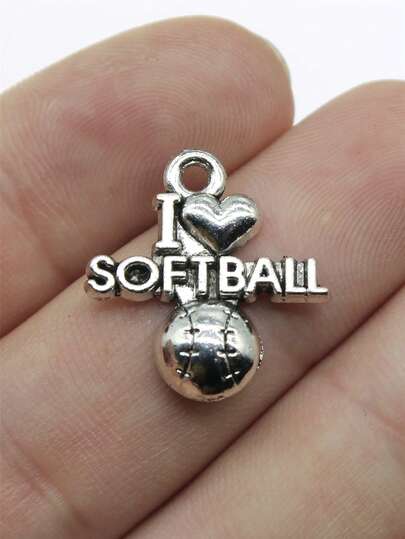 10pcs 20x19mm I Love Softball Charms Pendant For DIY Jewelry Making Necklace Keychain Phone Chain Bracelet Making Accessories Handmade Craft Making Findings