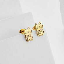 一对可爱卡通猫耳钉，不锈钢材质，简约宠物猫饰品，可作为礼物赠送 - GED924 - 查看 5