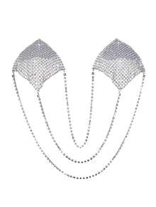 1pair Rhinestone Detail Nipple Cover For Rave - 銀色 - 查看 1