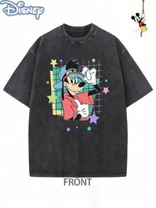 Disney Officially Licensed Graphic T Shirts 100 Percent Cotton  Shirt, Max Goof & Roxanne Line Art Couple T-Shirt, Unisex, Washed 230g, Retro Vintage, Crew Neck Short Sleeve, Casual Daily Wear - Black 2 - View 2