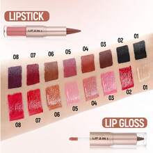 QIUFSSE Lip Liner & Gloss Lipstick Combo - 2 In 1 Dual-Ended Lip Combo Set, Black Velvet Matte Lip Liner & Buildable Clear Mirror Glowy Lip Gloss Kit For Women, Long Wear Shiny Plumping Finish, 01 - 2In1 Lipstick Lipgloss#01 - 查看 3