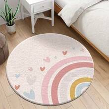 1pc Cartoon City Road Round Carpet, Sweet Rainbow Round Carpet, Pink Heart Colorful Dot Modern Round Area Rug, Educational Game Mat, Letter Number Animal Fruit Shape Learning Decorative Round Rug, Modern Round Area Rug, Pattern, Carpet, Decorative Carpet, Bedroom Decor, Small Rug, Carpet, Home Decor - Multicolor - View 3