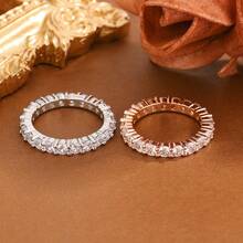 极简奢华优雅情侣全镶钻戒指，永恒订婚/结婚戒指，高品质珠宝 - KYRA028白金 - 查看 2